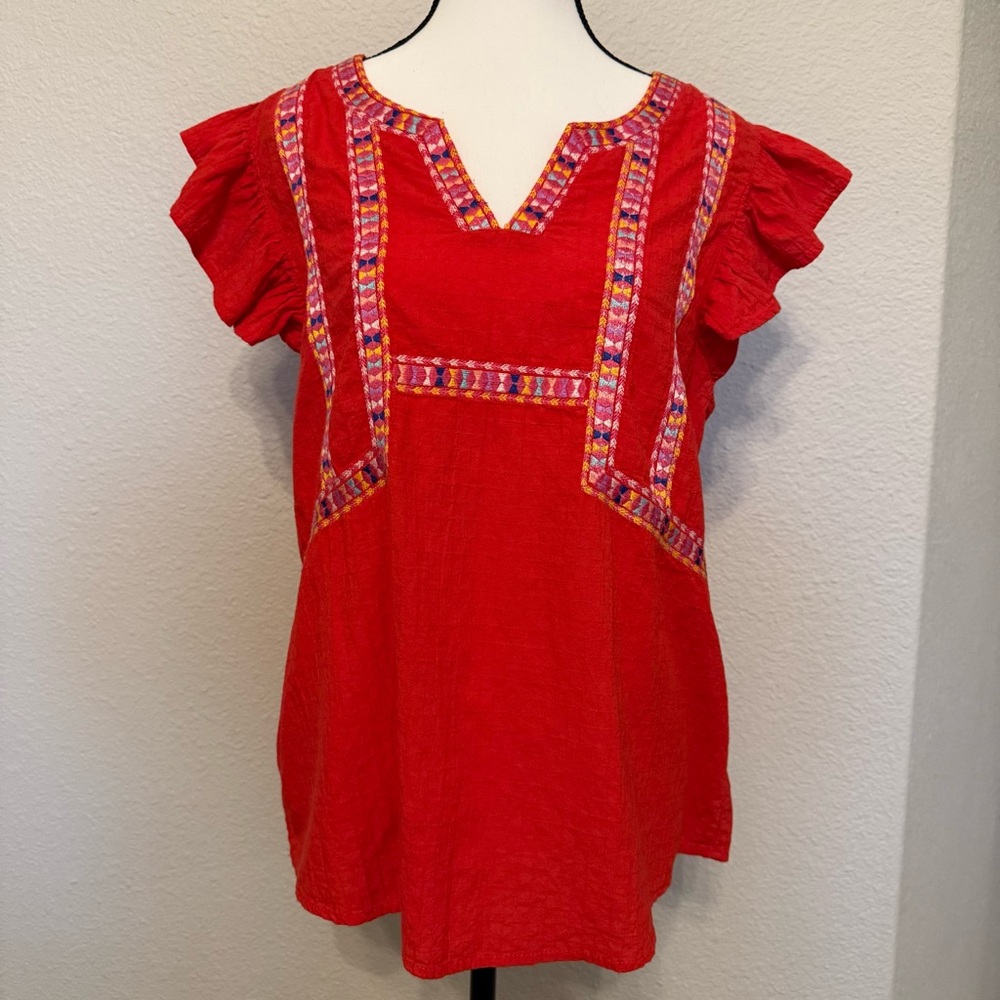 Entro Red Embroidered Women's Top